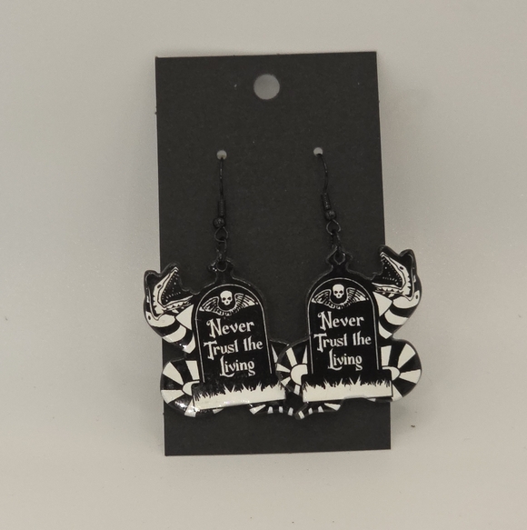 Beetlejuice Never Trust The Living Hook Earrings HypoAllergenic Handmade - Picture 2 of 2